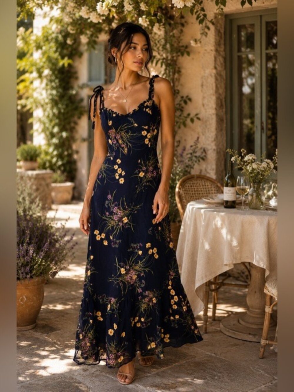 Reformation Navy Floral Maxi Dress 4 Romantic Cottagecore European Girl